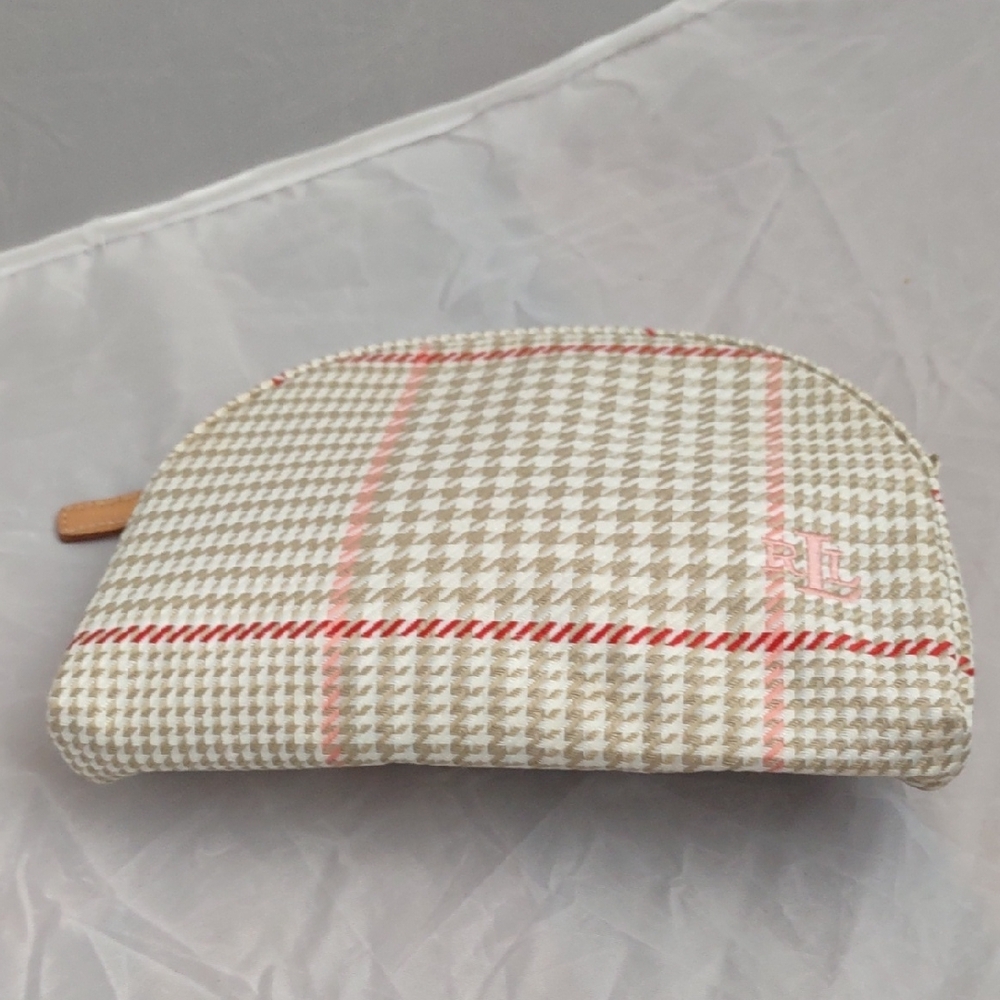 Lauren Ralph Lauren Beige and Pink Houndstooth Cosmetic Bag - Picture 6 of 12